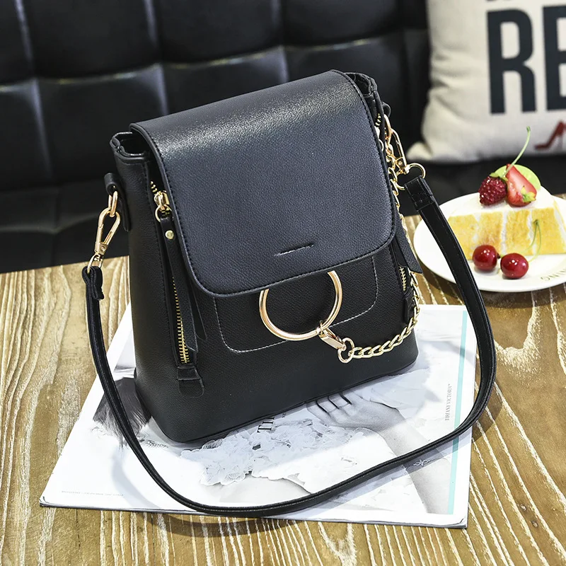 Famous Brand Backpack Women Backpacks Solid Vintage Girls School Bags for Girls Black PU Leather Women