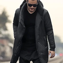 Для мужчин новые зимние тонкие длинные теплая хлопковая стеганая теплая куртка с капюшоном метросексуал человек черные повседневные Европейский стиль Брендовое пальто F7160