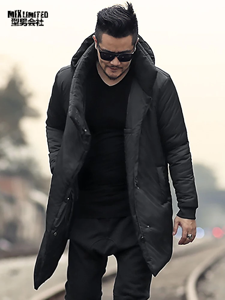 

Men new winter slim long thick cotton padded warm hooded coat metrosexual man black casual European style brand coat F7160