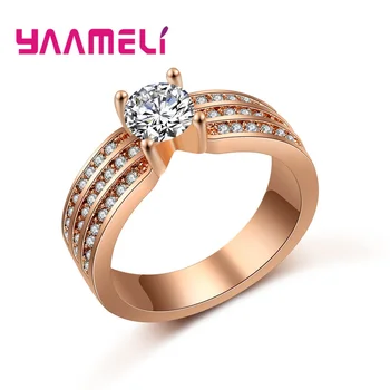 

Classic Design Shine Crystal Rings 925 Sterling Silver Rhinestone Full Paved Fashion Statement Jewelry Rose Gold Ring