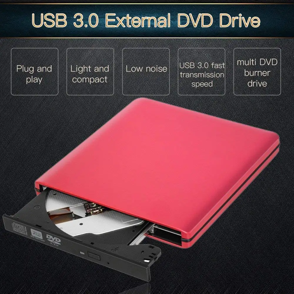 Красный небольшой USB 3 0 Портативный внешний DVD RW/CD RW записывающийся оптических