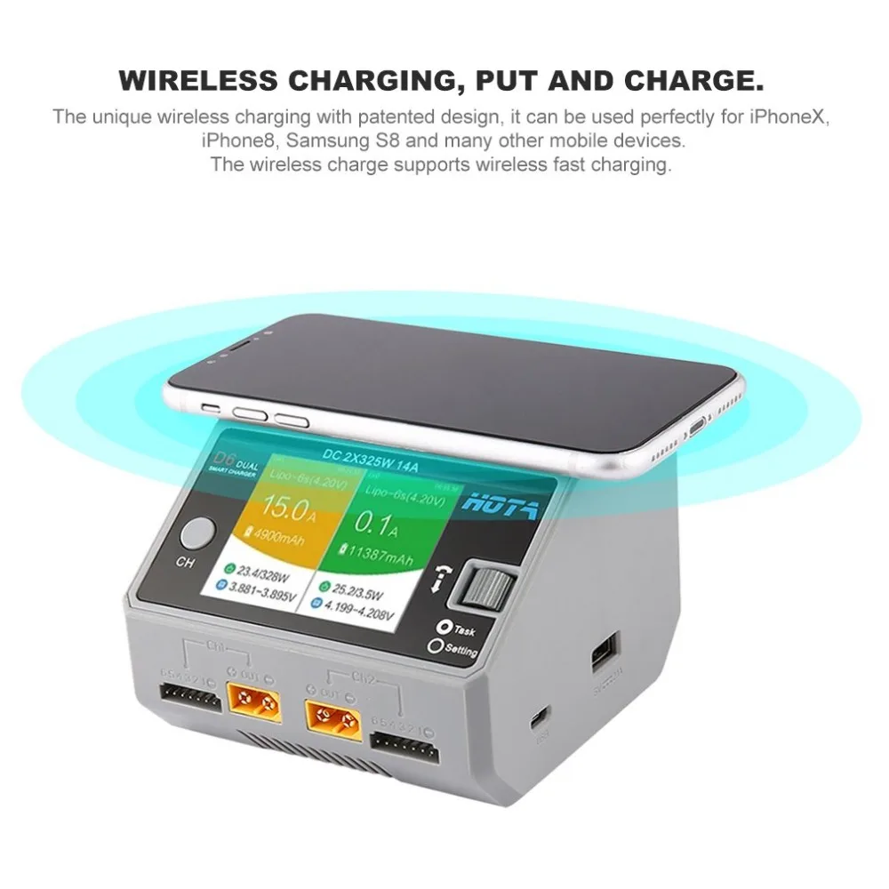 

Battery Charger D6 Dual Channel Intelligent Model Charger 2 in 1 For Phone RC Plane Wireless Charger