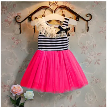 

TONGMAO Girls' Stripe dresses Summer Fashion New Sleeveless Dress Girl Lace + cotton Material 4 colors 2-6 years