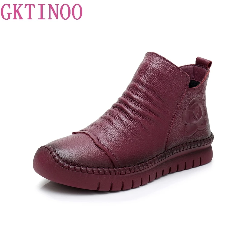

GKTINOO 2018 New Women Snow Boots Handmade Sewing Genuine Leather Ankle Boots Soft Bottom Women Autumn Winter Warm Casual Shoes