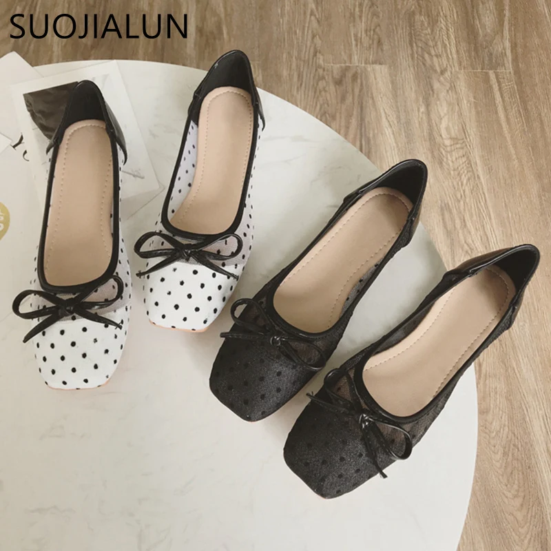 SUOJIALUN/Женская обувь на плоской подошве размера плюс 35-41, повседневные Балетки с круглым носком, лоферы без шнуровки, Модные балетки с бантами на плоской подошве