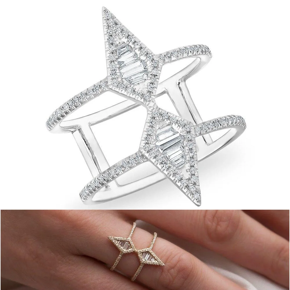 

Silver Color Unique Geometric spike punk Design CZ Ring Paved Full Austrian cubic Zircon Fashion Jewelry engagement rings