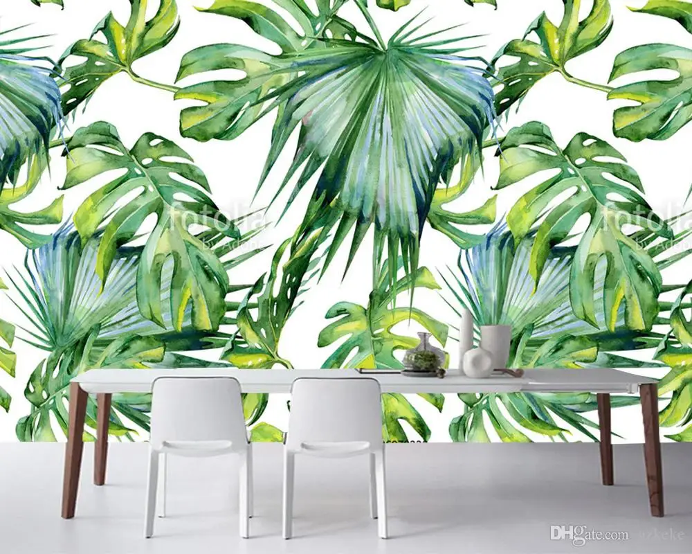 Пользовательские листьев принты, акварель тропические листья, природный ландшафт фрески для гостиной офис спальня фоне обоев