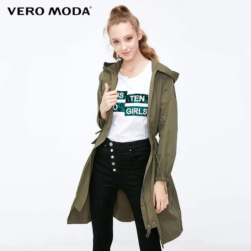 Vero Moda Women S Hooded Zip Drawstring Pocket Army Green Wind Coat Trench Aliexpress