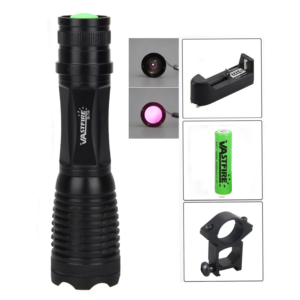 

Zoomable LED IR-850NM Flashlight Night Vision Hunting Torch +18650 battery+battery charger+Remote switch+Mount