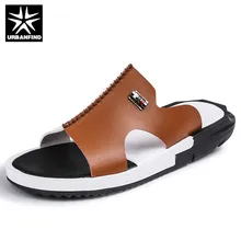 Популярные сандалии; мужские летние шлепанцы; коллекция года; модные вьетнамки из искусственной кожи с открытым носком; Мужские Пляжные шлепанцы на нескользящей плоской подошве; большие размеры 38-46