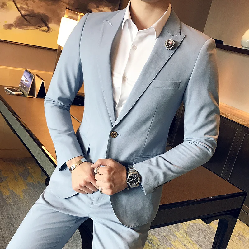 

( Jackets + Pants ) 2019 Groom High-end Brand Fashion Boutique Formal Solid Color Men Suit Dress Set / Mens Casual Business Suit