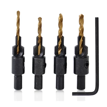 

LETAOSK 4x HSS Ti Drill Bit Countersink Counter Bore Screw Size #6 #8 #10 #12 Set WoodAccessories