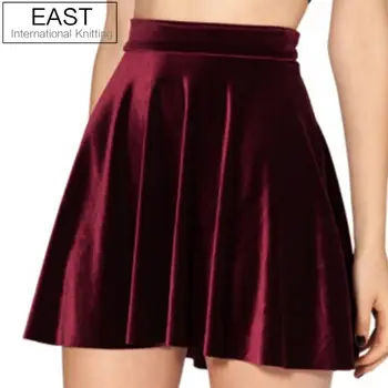 

East Knitting 2017 Women High Waist Velvet Pleated Skirts New Fashion Velvet Black Short Sexy Skater Skirt 3 Colors Plus Size