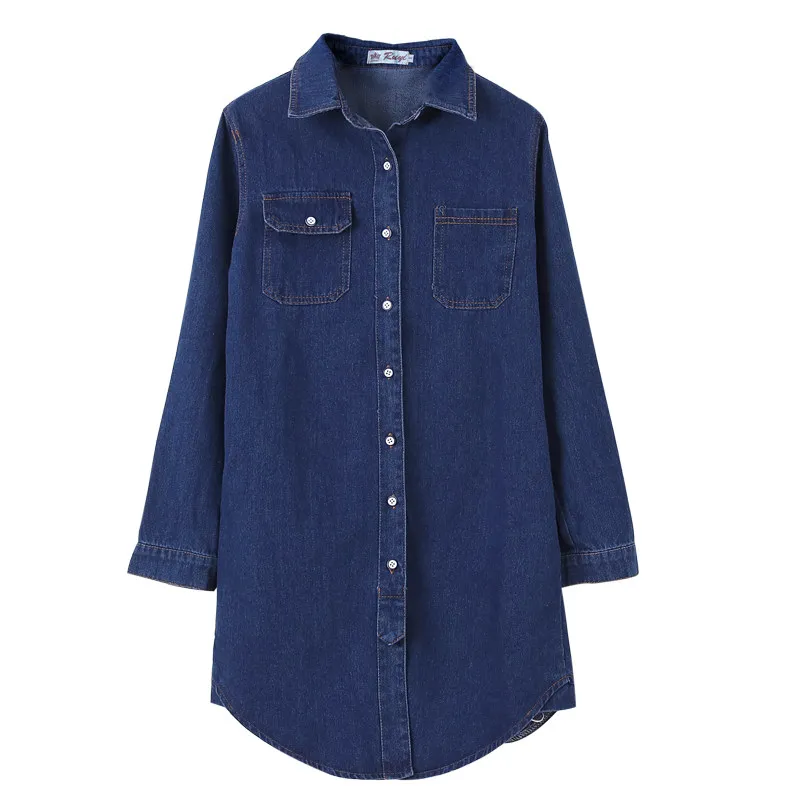 Size S-3XL Cowboy Pure cotton blue joker loose coats European women Long Sleeve lovers Denim shirts X-long смеситель grohe blue pure 30387000 для кухни