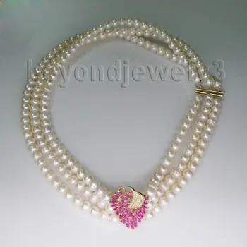 شراءLOVERJEWELRY القلائد خمر! 18Kt الذهب الأصفر الماس الوردي روبي قلادات اللؤلؤ الطبيعي للنساء E00153A