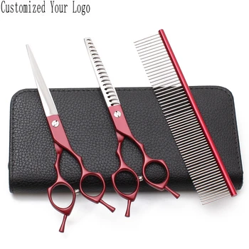 

1Set 7.0" 440C Customize Logo Grooming Scissors Straight Scissors Thinning Shears Professional Pets Scissors Dogs Scissors C9029