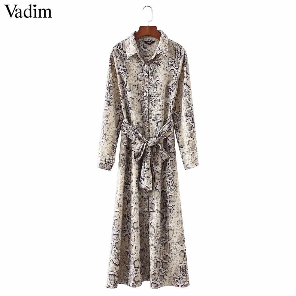 Vadim, женское платье макси со змеиным узором, длина до щиколотки, длинное платье с бантом и поясом, с длинным рукавом, повседневное, шикарное, vestidos QA472