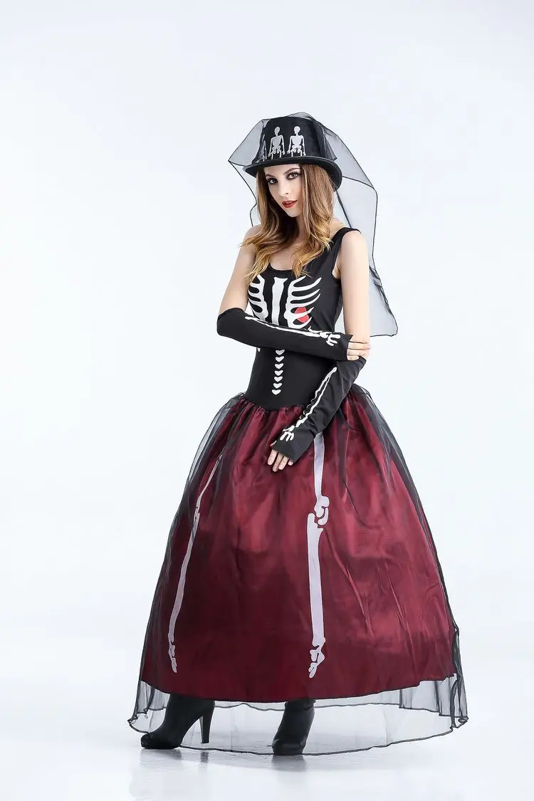 Hantu Pengantin Seri Cosplay Kostum Scary Skull Vampire Ratu Long