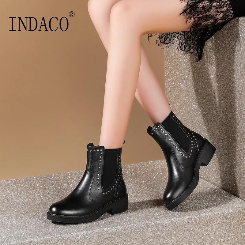 

Black Ankle Boots Fashion Booties Low Heel Boots for Autumn Winter 4cm Big Size