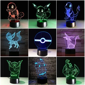 

Chaohui Pokemon Go Action Figure RGB 3D LED Lamp Pikachu Eevee Turtle Bird Fire Dragon Pokeball Ball Kids Toys Luminaria Light