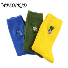 [WPLOIKJD] Харадзюку длинные носки с милым принтом свежие носки с фруктами вышивка виноград ананас bluebire забавные женские совки Sokken
