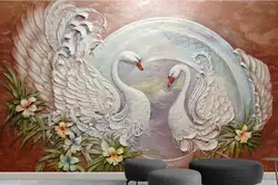 3d обои фрески тиснением Лебеди цветы ТВ фон обустройство дома обои для Спальня стены