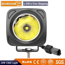 20 W 12 V 24 V Praça COB Led Spot Offroad Feixe Estreito luzes Para Wrangler Liberdade Camper Truck ATV SUV Tractor Fábrica 20 pçs/lote