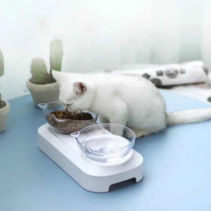 Новая регулируемая подставка для лотков для кошек с 15 градусами, нескользящая миска для кошки, наклонная, замедляющая подача для кошек, одинарные или двойные миски и кормушки