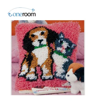

BZ409 Dog and CatTH Hook Rug Kit Pillow DIY Unfinished Crocheting Yarn Mat Latch Hook Rug Kit Floor