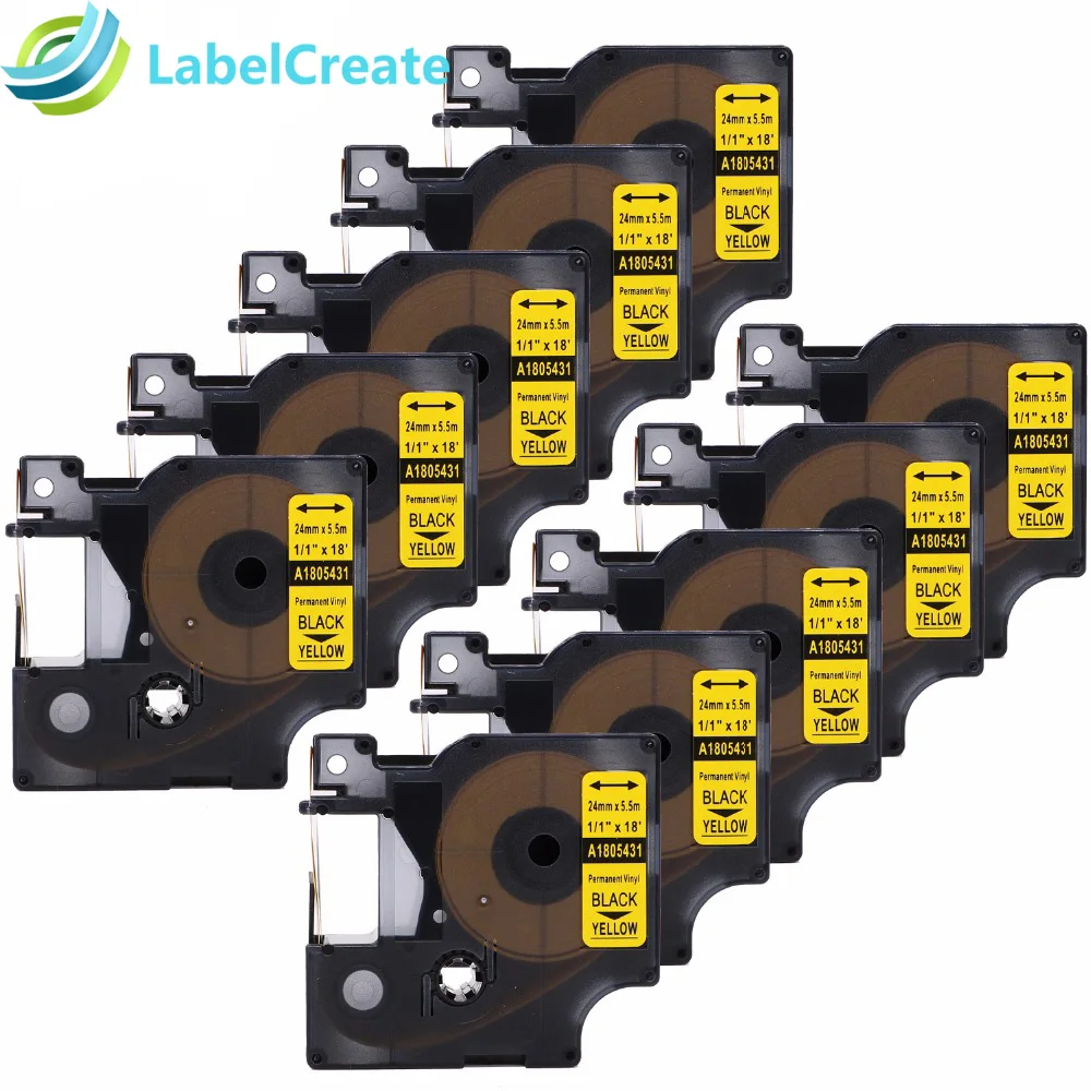 10 pack Compatible DYMO Industrial Rhino Label 1805431 Black on Yellow