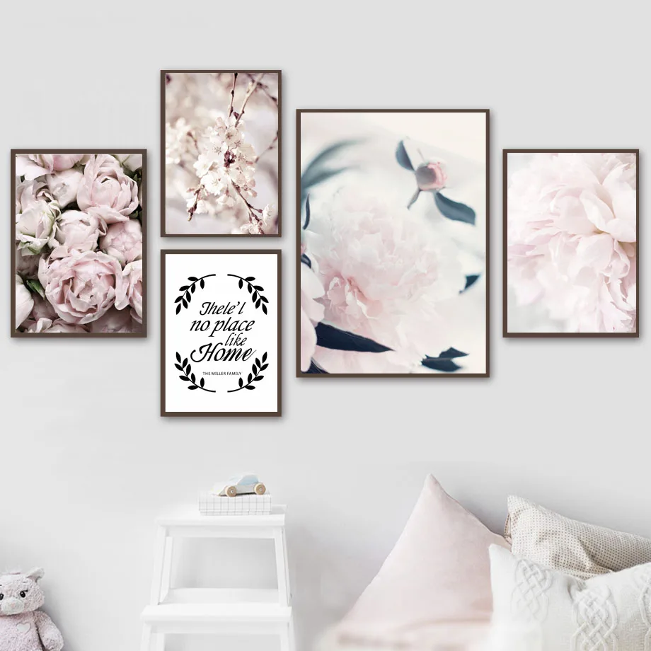 

Flower Rose Peony Quotes Wall Art Canvas Painting Nordic Posters And Prints Wall Pictures Girl Baby Kids Room Bedroom Home Decor