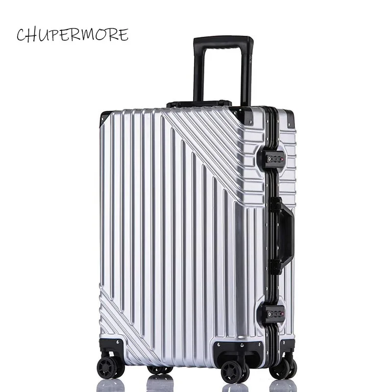 Алюминий рама высокого качества сумки на колёсиках Роскошные брендовые дорожные сумки мужские чемодан в деловом стиле колеса - Цвет: silver