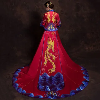 

Asian Vintage Bride Wedding Big Trailing Dress Oriental Women Embroidery Qipao Classic PLUS SIZE 4XL Cheongsam Tang Clothing