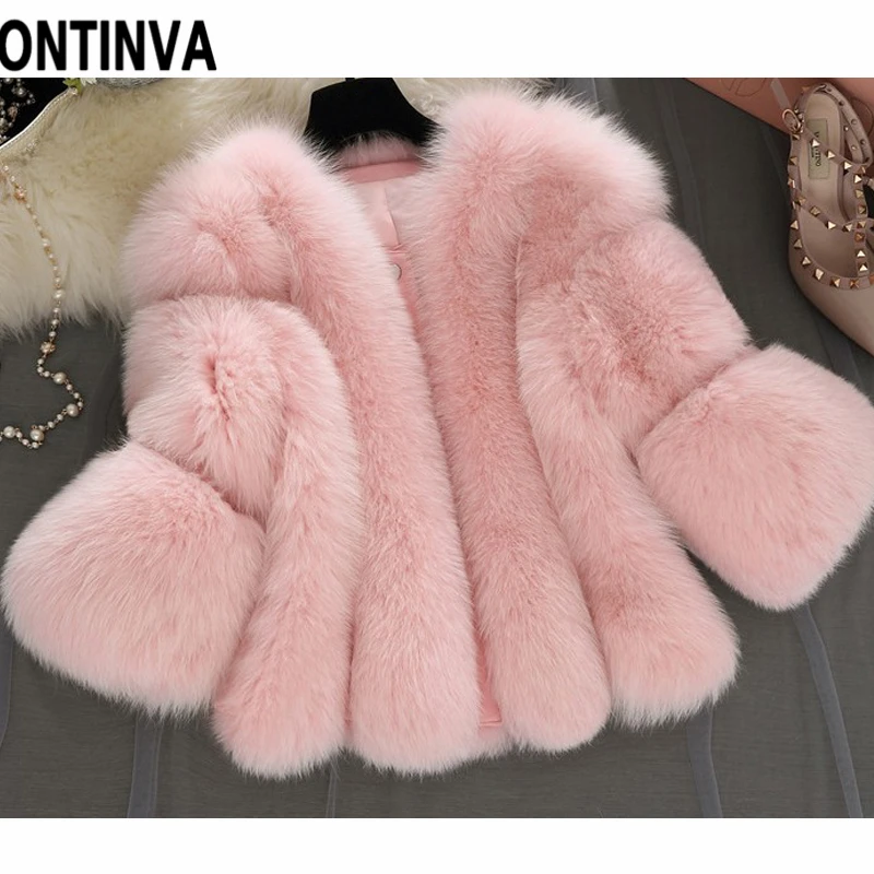Пушистый искусственный мех модное пальто женская зимняя теплая верхняя одежда розового размера плюс 4XL 3XL Женская Роскошная элегантная лохматая куртка одежда