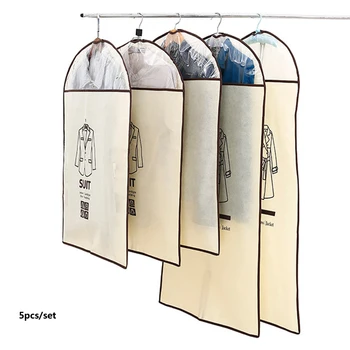 

5PCS/LOT Non-woven fabric Dust-proof cover suit coat dress clothing waterproof hanging organizer storage bags with zipper