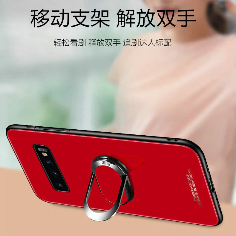 Чехол для Samsung Galaxy S10 Plus жесткое закаленное стекло с подставкой магнитная