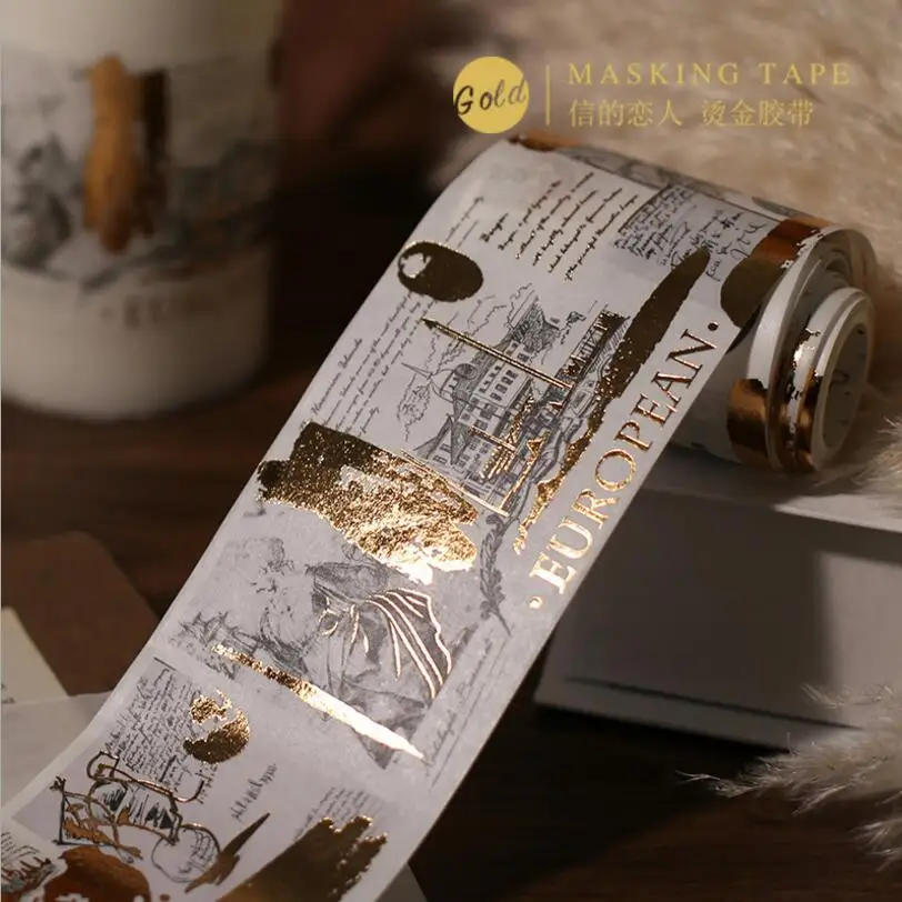 

Masking Gold Foil Diy Craft Glitter European Castle poetry Collage Paper Sticky Adhesive Washi Tape Stationery School Supplies