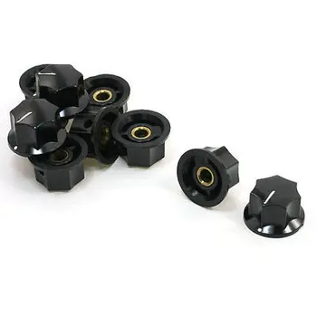 

10pcs 23mm Top Dia Brass Tone Core White Mark Knobs Potentiometer Pot