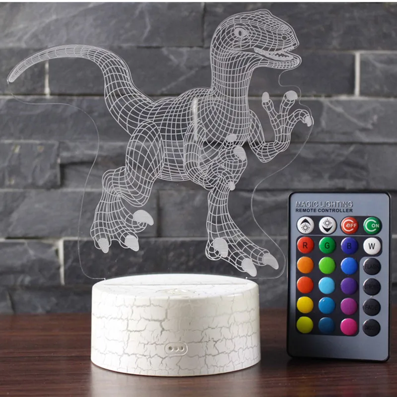 3D иллюзия динозавр светодиодный 7 цветов сенсорный пульт дистанционного управления животное Велоцираптор светильник светится в темноте игрушки для детей подарки на год
