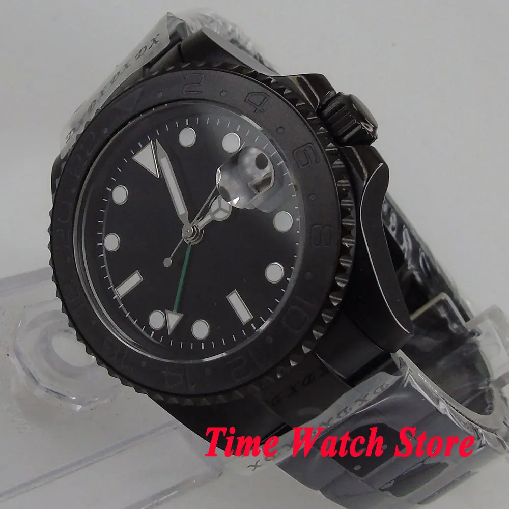 Мужские часы Parnis 40 мм GMT 3804 автоматические PVD чехол сапфировое стекло светящийся
