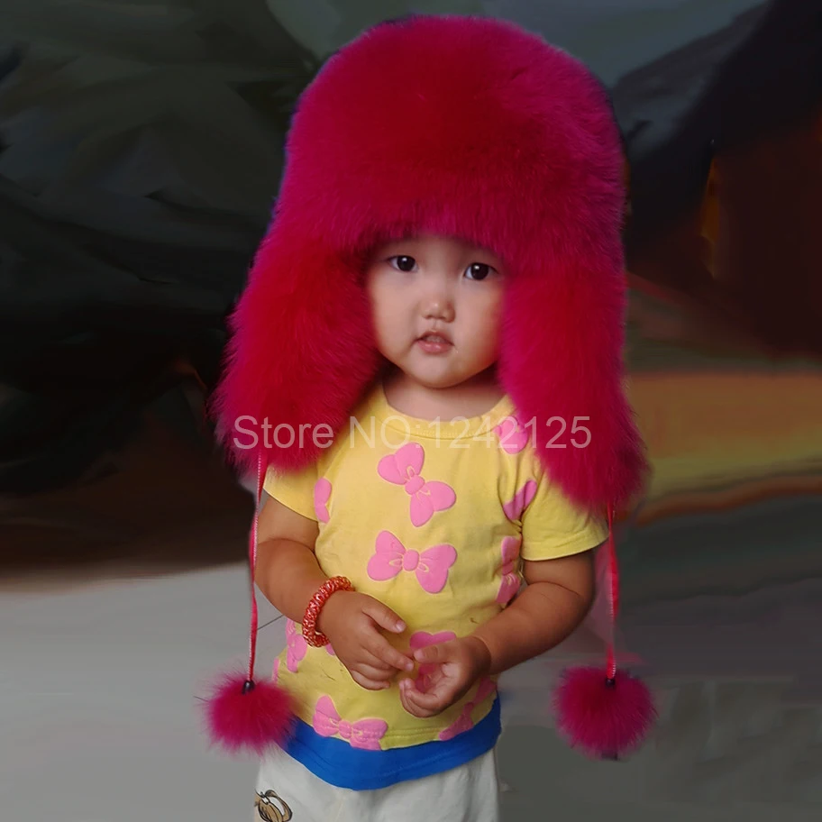 Зимняя меховая шапка для русской зимы, зимняя шапка из натурального Лисьего меха для мальчиков и девочек, шапка для родителей и детей, теплая меховая шапка с красными ушками, шапки из лисьего меха