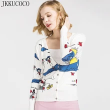 JKKUCOCO горячие женские кардиганы однобортный тонкий осенний свитер женские свитера Печать Глубокий v-образный вырез хлопковый свитер 15 моделей