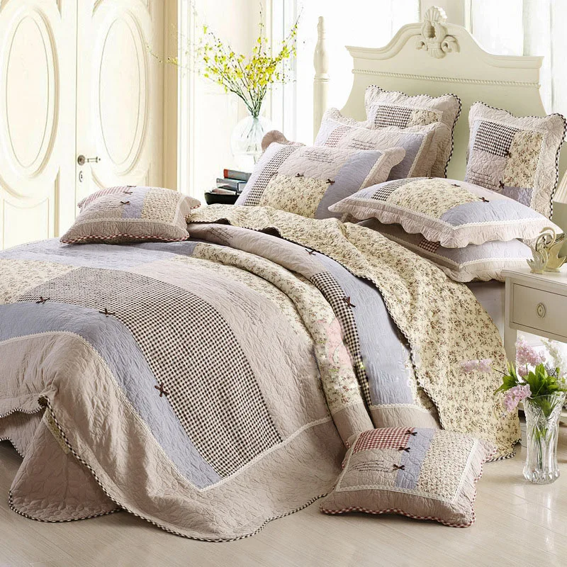 CHAUSUB bed linens Cotton Quilt Set 4pc Korea Duvet Cover Patchwork