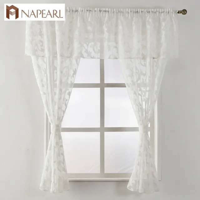 Short Curtain Valance Kitchen Window Small Organza Jacquard Fabrics Short Curtain Valance Kitchen Window Small Organza Jacquard Fabrics Black White Beige Sheer Panel Tulle Treatment