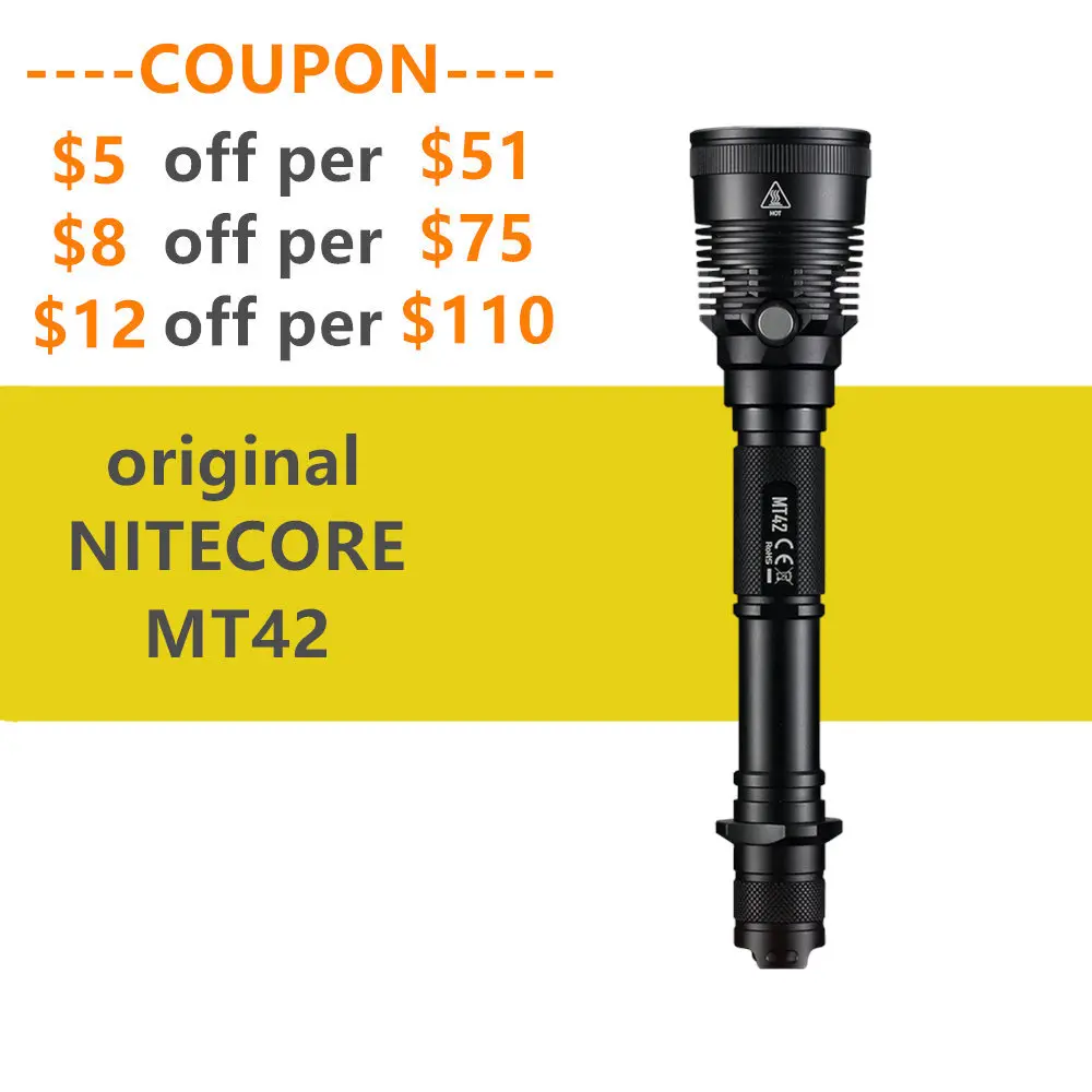 

NITECORE MT42 1800LM High Intensity Hunting Light CREE XHP35 HD LED distance up to 470m Metal Side Switch MAX runtime of 530h