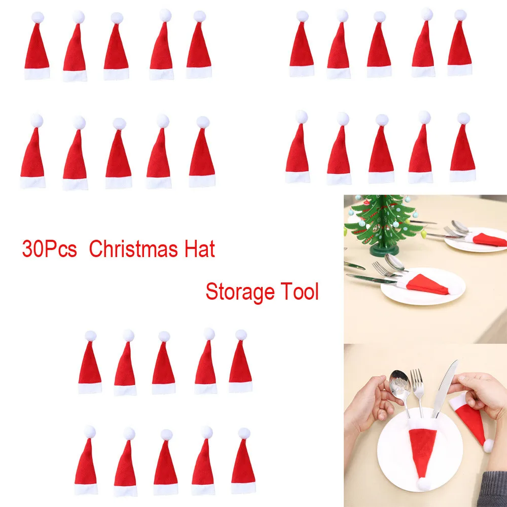 

New 2019 Knife Fork Set Christmas Hat Storage Tool Christmas Decorative Tableware Christmas Decoration 12*6cm New Year Gifts