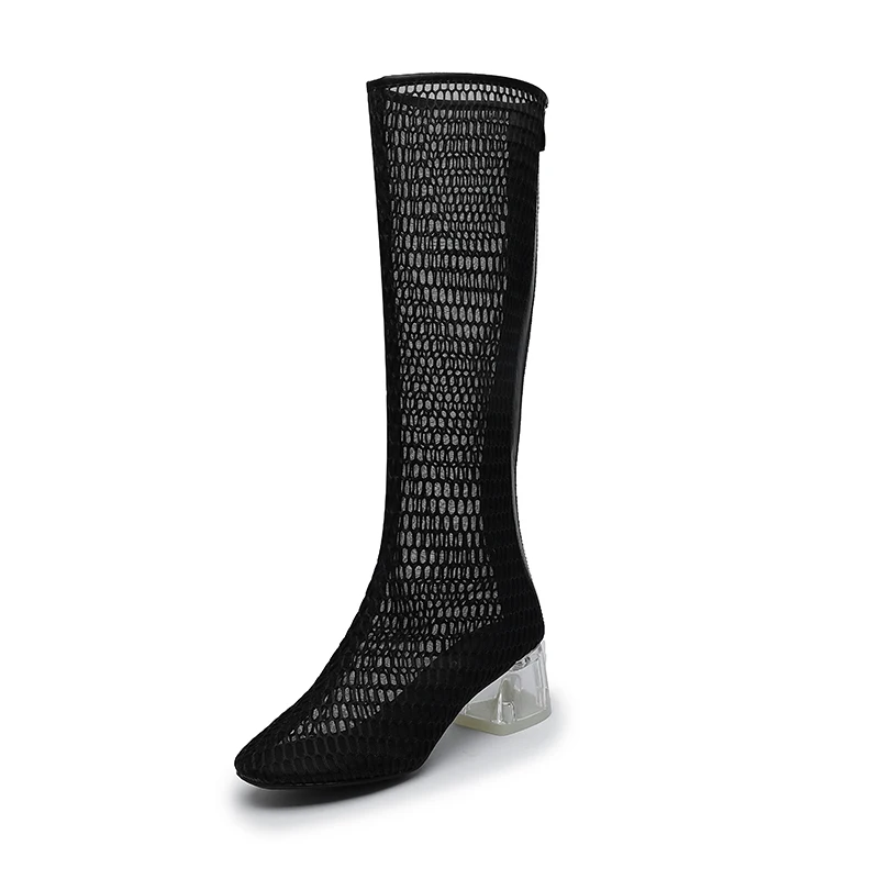 

Cool boots female summer 2017 new hollow net yarn crystal with high boots fashion wild Baotou sandals summer boots