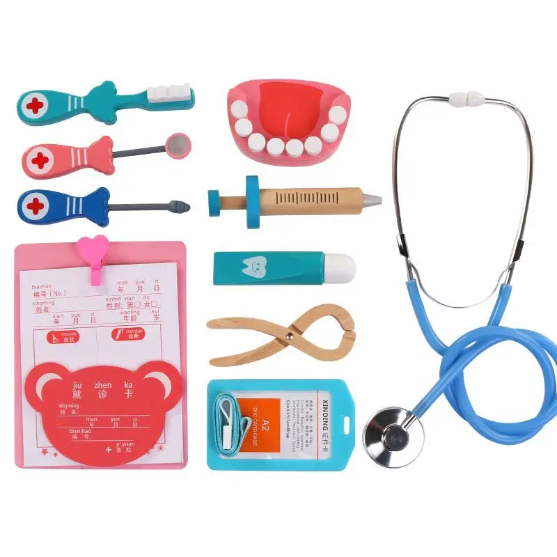 Unisex Toddler Pretend Play Stethoscope Toy Doctor Toys Wood Simulation Dentist Toy Accessories Small Nurses Injection Tool Girl 2