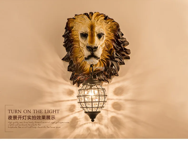 Американский светодиодный настенный светильник в виде животного, современный настенный светильник в виде льва, промышленный декоративный светильник для спальни, стеклянный светильник для лестницы, светодиодный светильник