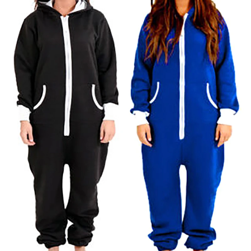 冬のフード付きパジャマセット女性男性カップル長袖黒青パジャマセットワンピースパジャマ Aliexpress